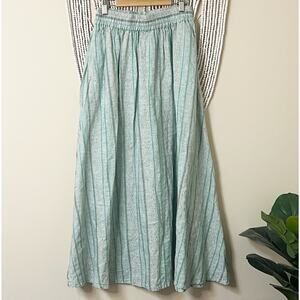 Poetry 100% Linen Aqua Blue Orange Maxi Skirt 4